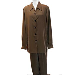 Christie & Jill 2 Pc Pantsuit Long Sl with Button-Down Shirt Elastic Waist Pants